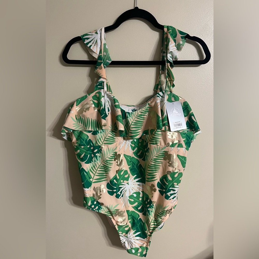 NWT Disney Small World One-Piece Women's Swimsuit XXL Mickey Mouse Palm Leaves